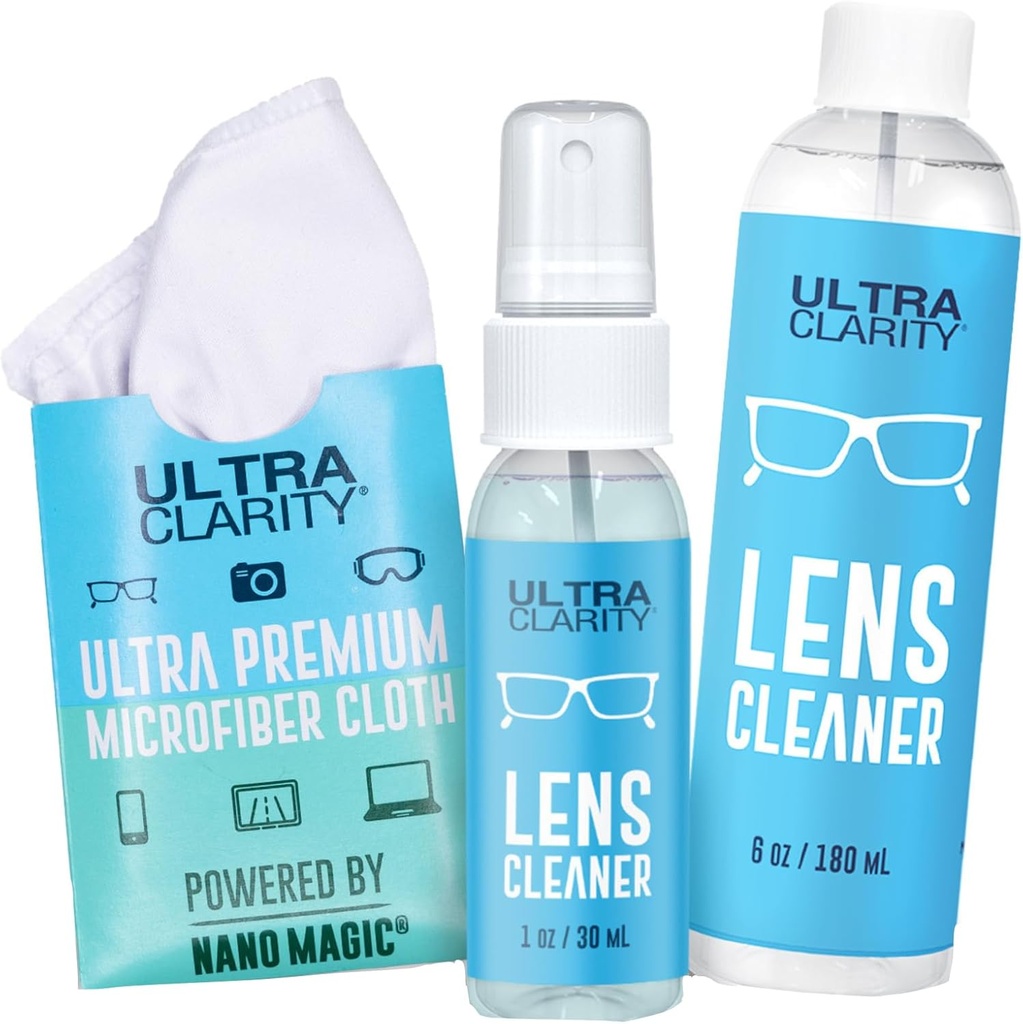 Powered by Nano Magic Eyeglass Lens Cleaning Spray 7oz Value Pack tención 1oz Spray, 6oz Refill, Microfiber Cloth tención para Glasses, Phone, Electronic Screens, Optic Surfaces, Coated Surfaces
