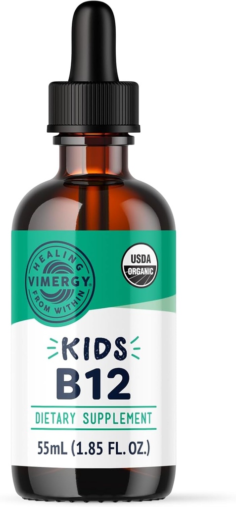 Vimergy Kids Organic Liquid B12 – Promueve el desarrollo físico y la función cognitiva* – Fast-Absorbing Immune Support* – USDA Organic, Vegan, Non-GMO – 55 mL