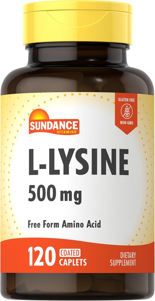 Sundance L-Lysine 500mg tención 120 Caplets ← Forma libre Amino Acid Silencio Vegetariano, No-GMO y Gluten Suplemento gratuito