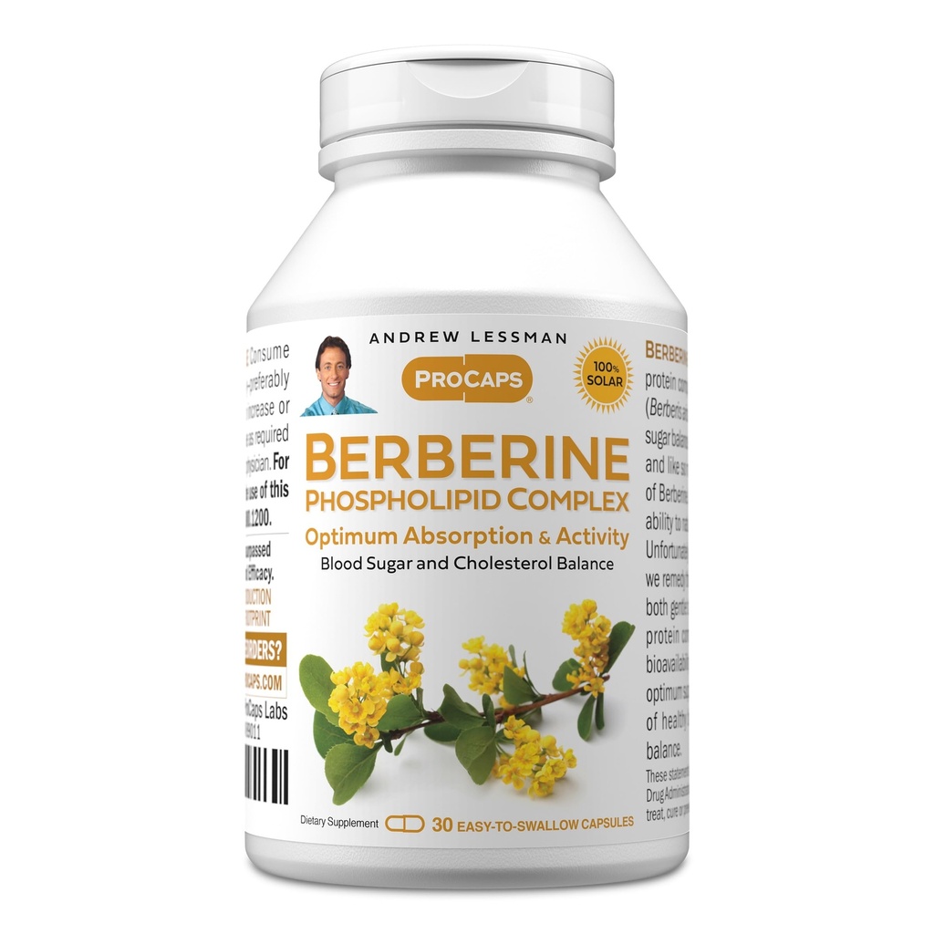 ANDREW LESSMAN Berberine Phospholipid Complex 30 Capsules - Barberry Root Extract. Cápsulas pequeñas fáciles de absorber