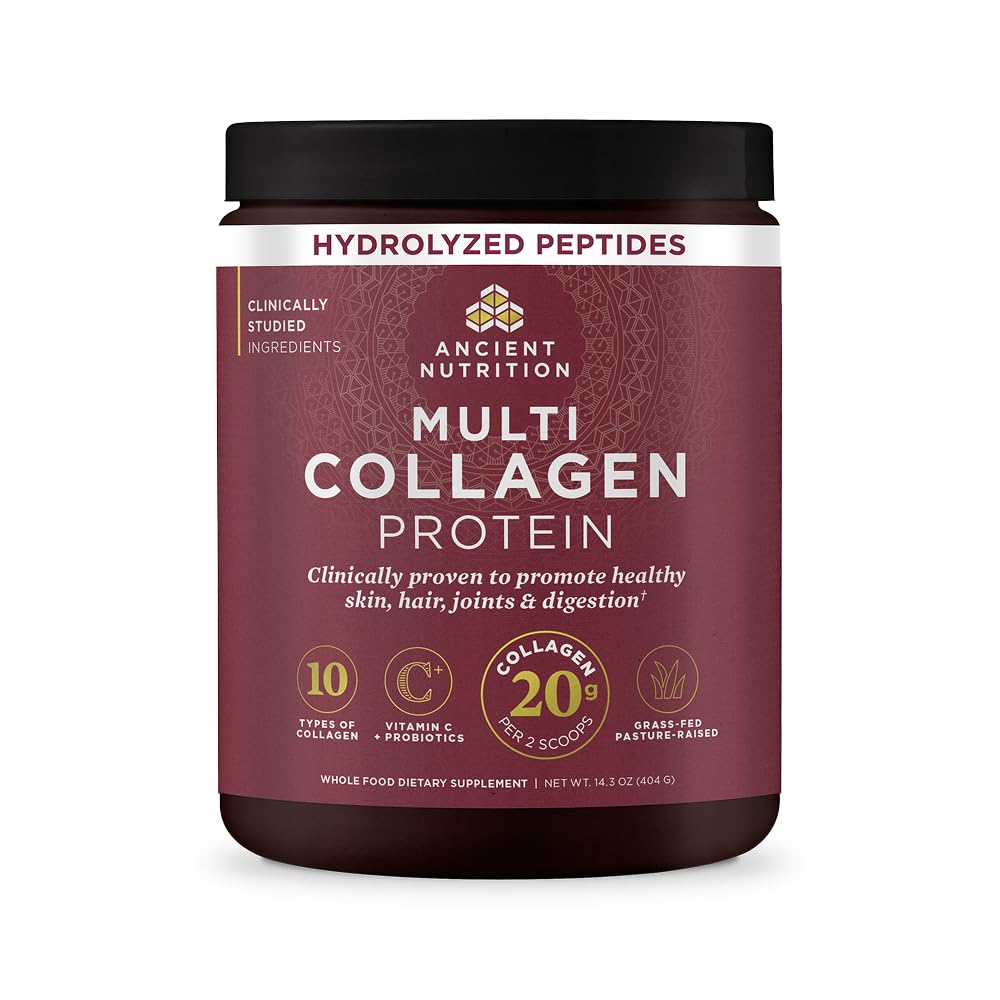 Péptidos de Collagen de Nutrición Antigua Polvo, Proteína Multi Collagen, Hombres Mujeres, Vitamina C, Probióticos, Collagen Hidrolyzed, Soporta Skin, Juntas, Salud Gut, Desflavorado, 40 Servimientos