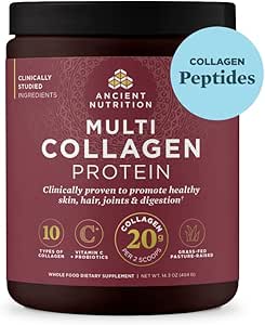 Péptidos de Collagen de Nutrición Antigua Polvo, Proteína Multi Collagen, Hombres Mujeres, Vitamina C, Probióticos, Collagen Hidrolyzed, Soporta Skin, Juntas, Salud Gut, Desflavorado, 40 Servimientos