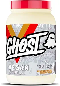 GHOST VEGAN Protein Powder, Peanut Butter Cereal Milk - 2lb, 20g of Protein - Plant-Based Pea & Organic Pumpkin Protein - ­Post Workout & Nutrition Shakes, Smoothies, & Baking - Soy & Gluten-Free