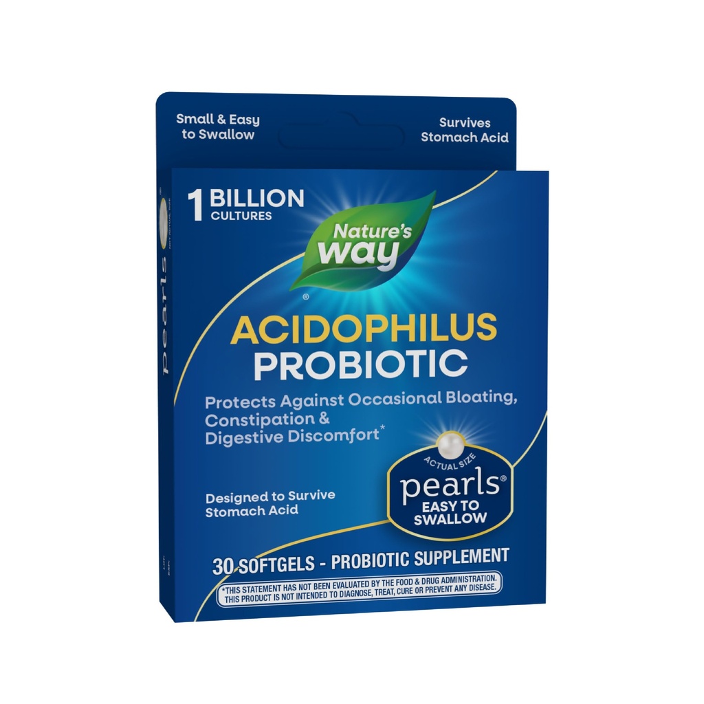 Manera de la Naturaleza Acidophilus Perlas Probióticas, apoya el equilibrio digestivo " Salud Gut, reduce el estreñimiento ocasional y el rubor*, 1 mil millones de culturas, 30 Softgels