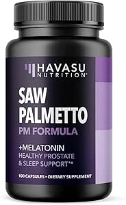 Saw Palmetto PM for Men with Melatonin 3mg - Night Time Prostate Health Supplement for Bladder and Sleep Support - Reduce Urinary Frequency - 100 Count - Vegan, Non-GMO Capsules - Over 3 Month Supply