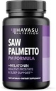 Saw Palmetto PM for Hombre with Melatonin 3mg - Night Time Prostate Health Supplement for Bladder and Sleep Support - Reduce Urinary Frequency - 100 Count - Vegan, Non-GMO Capsules - Over 3 Month Supply