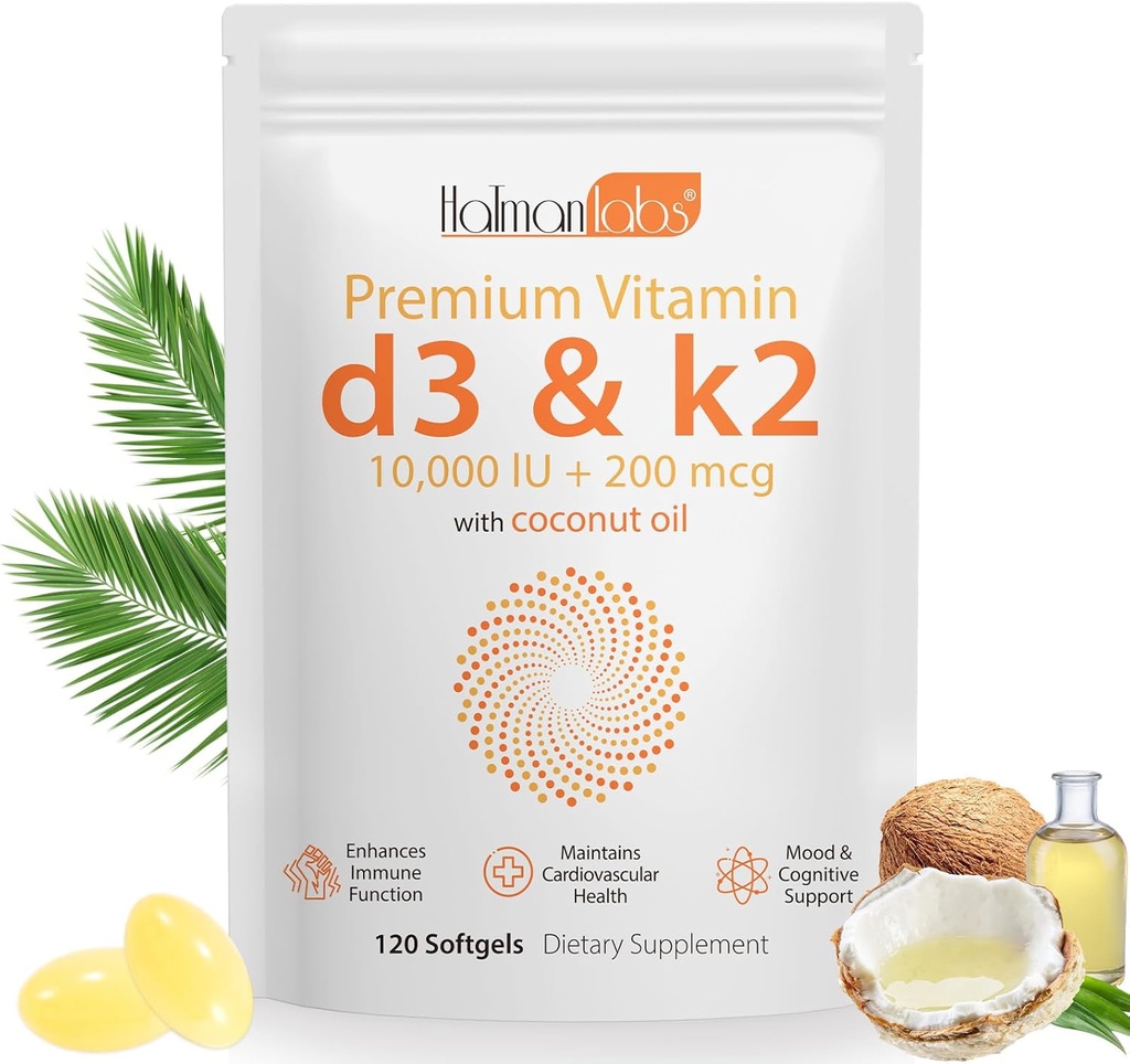 Vitamina D3 K2 Suplemento Softgel, Vitamina D3 K2 Softgel con 10000 UI apoya inmuno, corazón, dientes &amp; bonificación salud, libre de GMO, gluten, soy