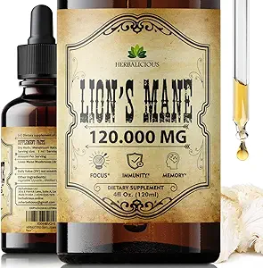 Mane Extract 4 fl oz Líquido – Suplemento Natural de Mushroom Tintura para Cerebro, Memoria, Claridad Mental & Focus – Apoyo Inmunitario – Fórmula de alta potencia – Suministro de 90 días