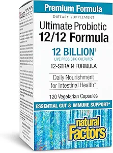 Factores naturales Último Probiótico 12/12 Fórmula - Suplemento de Apoyo a la Salud Digestiva con Probióticos - Inmunidad &amp; Gut Health Support Suplemento - 120 cápsulas vegetarianas (120 piezas)