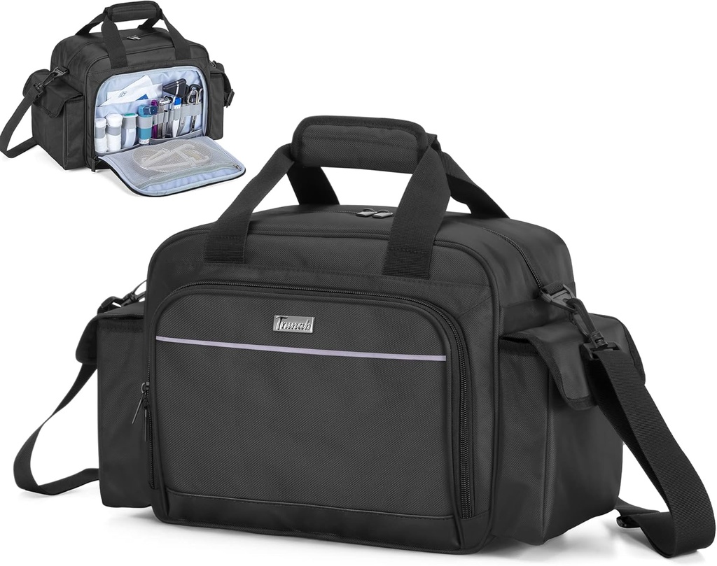 Trunab Home Health Nurse Bag Empty, Portable Medical Supplies Hospice, Home Visit, Hospital Interns, Black, Bag Only