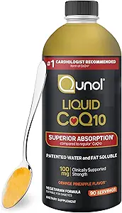 Qunol CoQ10 Suplemento líquido 100 mg, Absorción superior, Forma natural de Coenzima Q10, Antioxidante para la salud del corazón, Piña naranja Sabored, 90 Servimientos, 30.4 oz Botella