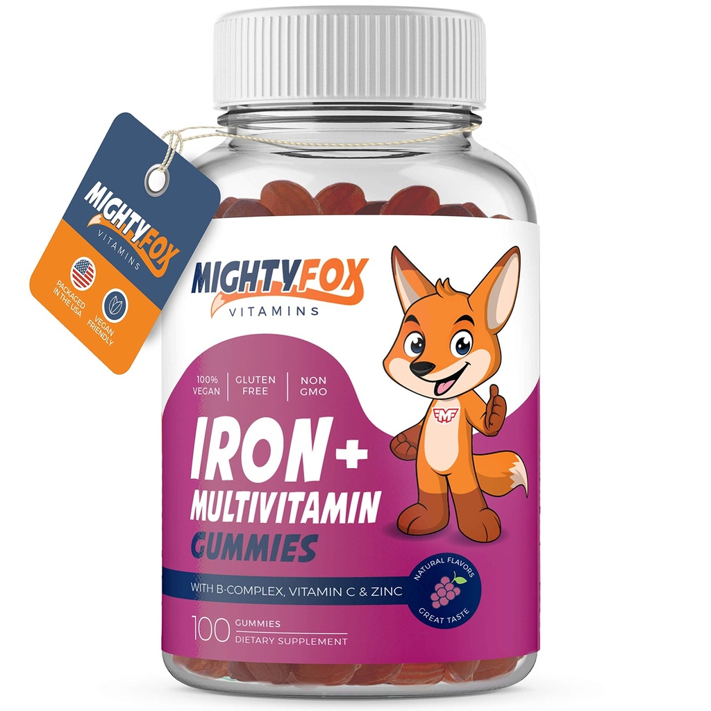 Iron Gummy Vitamins for Kids & Teens – Tapioca Based - Best Tasting - Non-GMO - Gluten Free - Vegan - Chewable Iron Supplement w/Vitamin A, C, B3, B5, B6, B12, Folic Acid, Biotin & Zinc 100ct