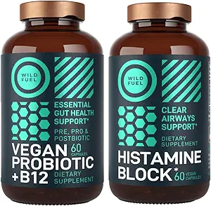 WILD FUEL Histamine Block Suplementos y Vegan Probiotic Plus B12 Allergy Support and Digestive Health Bundle