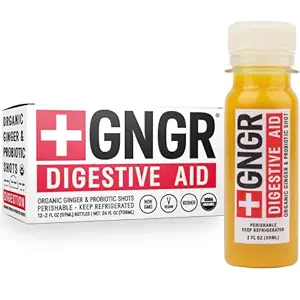+GNGR Digestive Aid Organic Ginger Shots with Probiotics, Gut Health, Colon Cleanse, Bloating Relief, Gut Detox, Immunity Shots with Ginger Juice, Turmeric, Black Pepper. (2 Oz, Pack of 12)