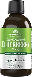 Windmill Vitaminas Naturales Super Concentrado Elderberry Negro, soporta el sistema inmunológico, rico en antioxidantes, 8 Fl Oz