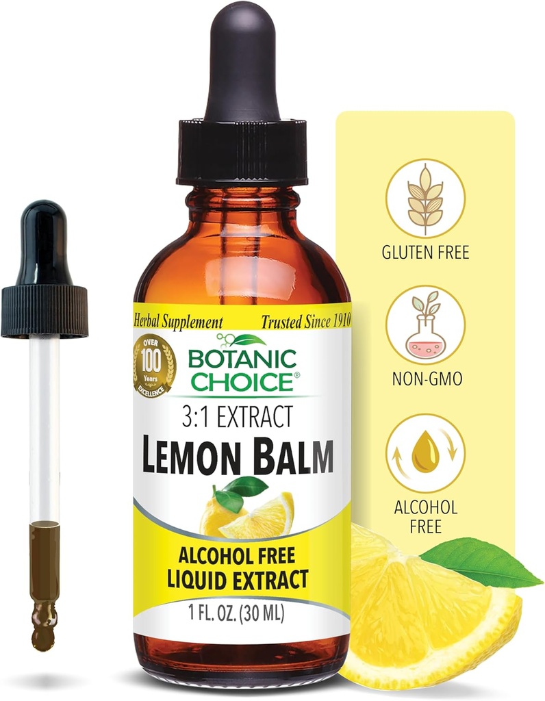 Botanic Choice Lemon Balm Liquid Extract, Alcohol Free, Gluten Free-Traditional Support for Tranquility-Fast Acting 1 Fluid Oz