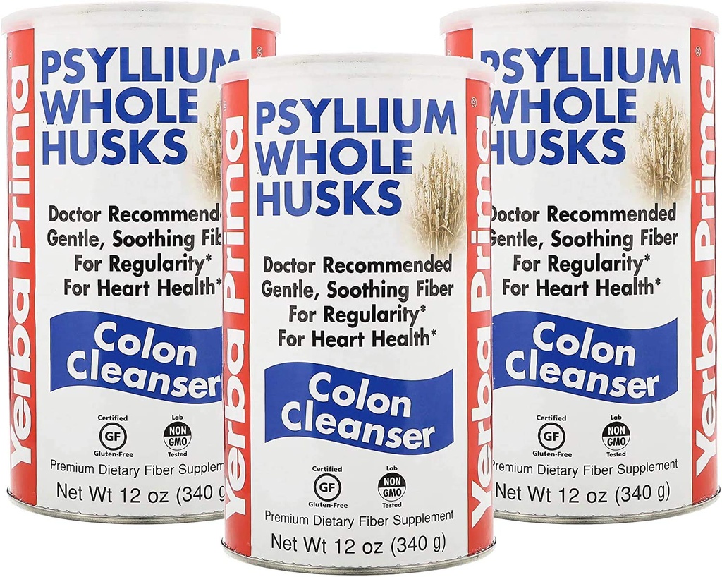 Yerba Prima Psyllium Husk, 12 onzas (Pack of 3) - Suplemento completo de fibra de Husk para la regularidad, limpieza de colon, soporte natural para la salud de Gut, no GMO, Gluten Free, Vegan, No Sweeteners