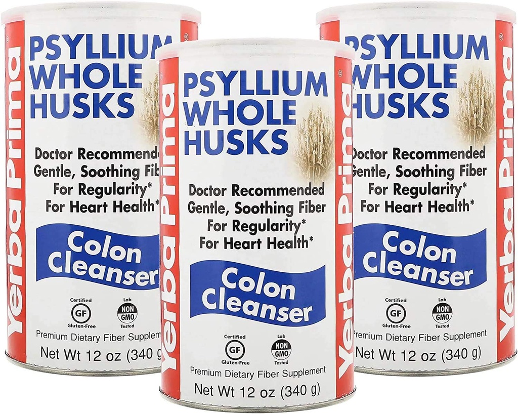 Yerba Prima Psyllium Husk, 12 onzas (Pack of 3) - Suplemento completo de fibra de Husk para la regularidad, limpieza de colon, soporte natural para la salud de Gut, no GMO, Gluten Free, Vegan, No Sweeteners