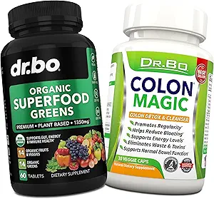 Ecológico Superfood Greens &amp; Fruit Supplements - Colon Cleanse Detox Formula for Intestinal Bloating - Green Veggie Powder Blend Vegetable Foods &amp; Constipation Relief Supplement Gut, Belly, Stomach