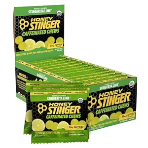 Honey Stingerita Lime Caffeinated Energy Chew, Gluten Free, con cafeína, para el ejercicio, funcionamiento y rendimiento, Sports Nutrition for Home &amp; Gym, Pre and Mid Workout, 12 Pack