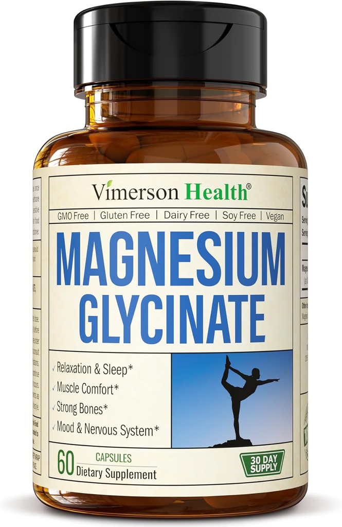 Magnesio puro Glycinate 200mg (Glicinato de Magnesio) – Suplemento de Magnesio Chelatado para el sueño, la relajación, el musculo " Bienestar de las mujeres - Mejor Absorbed Than Citrate o Oxide – 60 cápsulas Vegan