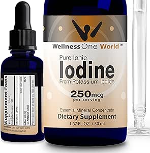 WellnessOne Iodine Drops for Thyroid Support - Fast Acting Liquid Iodine Supplement from Potassium Iodide - Great for Immunity & Cognition & Maximizes Iron Absorption - 1.67 fl oz