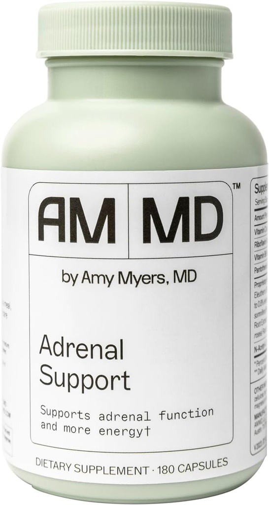 Amy Myers MD Adrenal Support - Adaptogenic Herb Supplement with Ashwagandha, Riboflavin, Vitamin B6 & More - Gluten-Free, Non-Dairy & Non-Soy - 180 Capsules