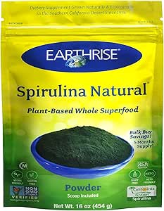 Earthrise Spirulina Natural Powder 16oz, Natural Premium Spirulina de California- Vegan, Gluten Free, Keto Friendly, Non -GMO Super Food high in Vitamins & Minerals. (1 LB)
