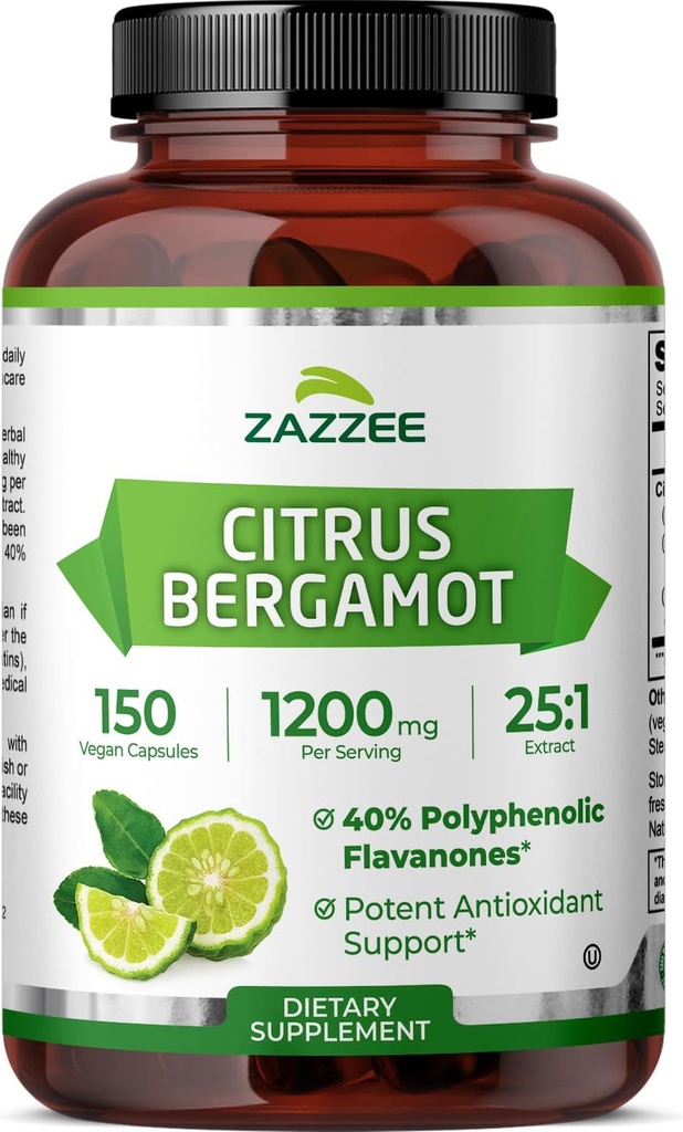 Zazzee Citrus Bergamot 25:1 Extracto 1200 mg, 40% Flavanones polifenólicos, 150 cápsulas vegas, Kosher, concentración y estandarizado 25X potencia, no GMO y todo natural, hecho en los EE.UU.