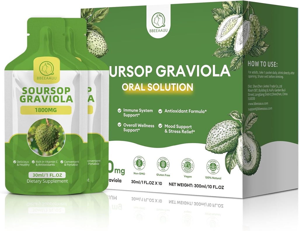 Soursop Graviola Oral Liquid 10 FL.OZ, High Absorption Soursop Bitters Drink for Women &amp; Men, Fresh Graviola Fruit Extract for Cell* Regeneration, Immune & Antioxidant Support, Pineapple Flavor
