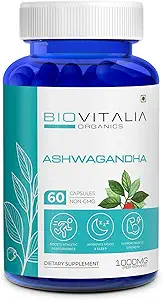Natural Ashwagandha Capsules 1000mg Herbal Sleep Aid Supplement for Men & Women Adults, Helps Fight Stress Support Energy & Mood, Promote Mind Restfulness - 60 Vegan Capsule