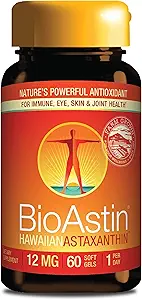 Nutrex Hawaii BioAstin Hawaiian Astaxanthin - 12mg, 60 Softgels - Farm-Direct Premium Antioxidant Suplemento de Apoyo Ojo, Esquía, Sistema Conjunto &amp; Immune Health - Non-GMO &amp; Gluten-Free
