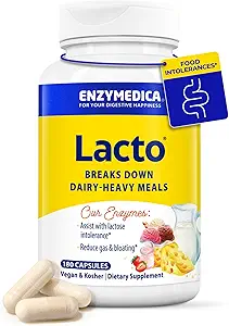 Enzymedica Lacto, Píldoras avanzadas de lactancia para el soporte lácteo, ayuda a romper la lactosa, Casein &amp; Fat, píldoras de alivio lácteo, Vegan, 180 cápsulas