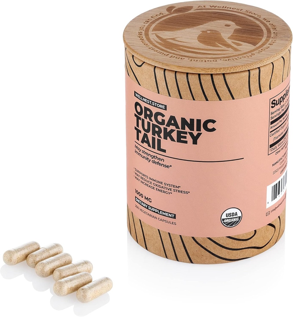 Bueno. Tienda Turquía Tail Organic Mushroom (Extracto de Trametes) 200 Veggie Caps - Suplemento de Apoyo Inmunitario; promueve el crecimiento de las bacterias benéficas en el Gut + Boost Energy