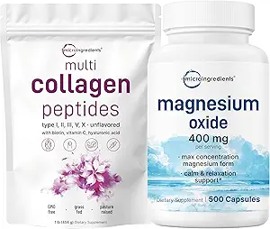 Micro Ingredientes Multi Collagen Protein Powder 16oz & Magnesium Oxide 400mg Bundle Pack ← Peptides de Collagen Grass-Fed