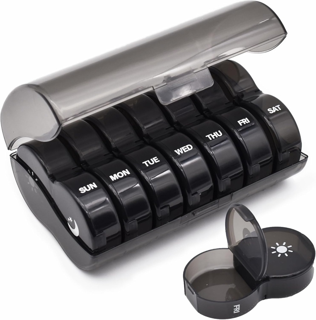 Organizador semanal de píldoras, gran caso de 7 días, caja de medicina de caso de vitamina diaria, Contenedores de píldoras AM/PM para suplementos de medicina
