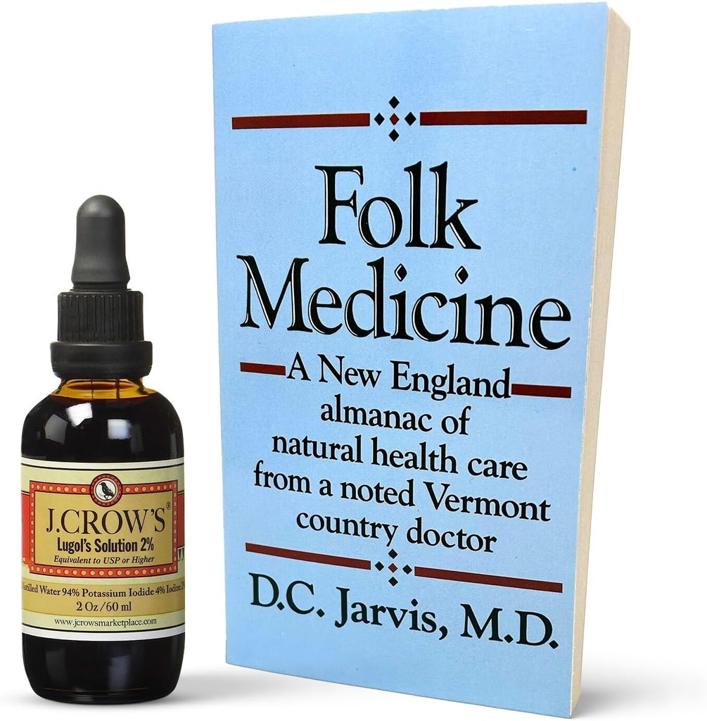 J.CROW'S® Lugol's 2% Iodine Solution " Food Medicine' Book Bundle: Essential Iodine Formulation Since 1829 Pair with a New England Almanac of Natural Health Care Knowledge