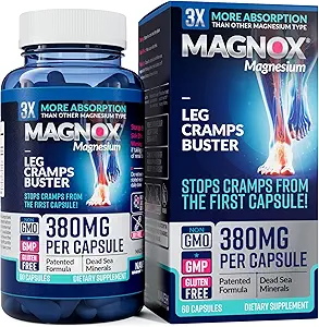 MAGNOX® Leg Cramps Buster  380mg Magnesium for Leg Cramps at Night TEN Magnesium Supplement for Muscle Spasms ANTE 3X Más Absorption  durable Dead Sea Minerals TENIDO Sleep &amp; Muscle ← 60 Caps