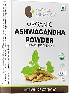 CARMEL ORGANICS Organic Ashwagandha Root Powder (28 Oz o 794g/1.75 Lbs) USDA Certified. Lab Tested, Non GMO &amp; Gluten Free ← Withania Somnifera de India