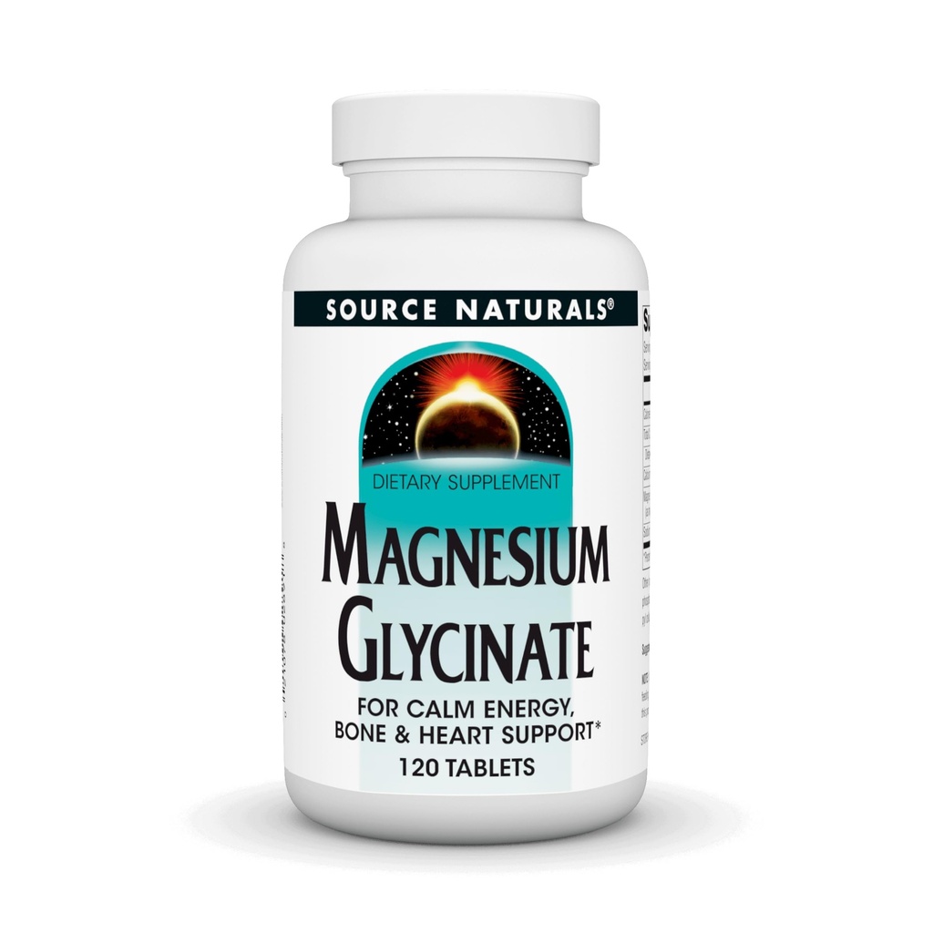 Fuente Naturales Magnesium Glycinate, Chelated for high Absorption  durable for Calm Energy, Bone & Heart Support*, 200 mg por Serving - 120 Tablets