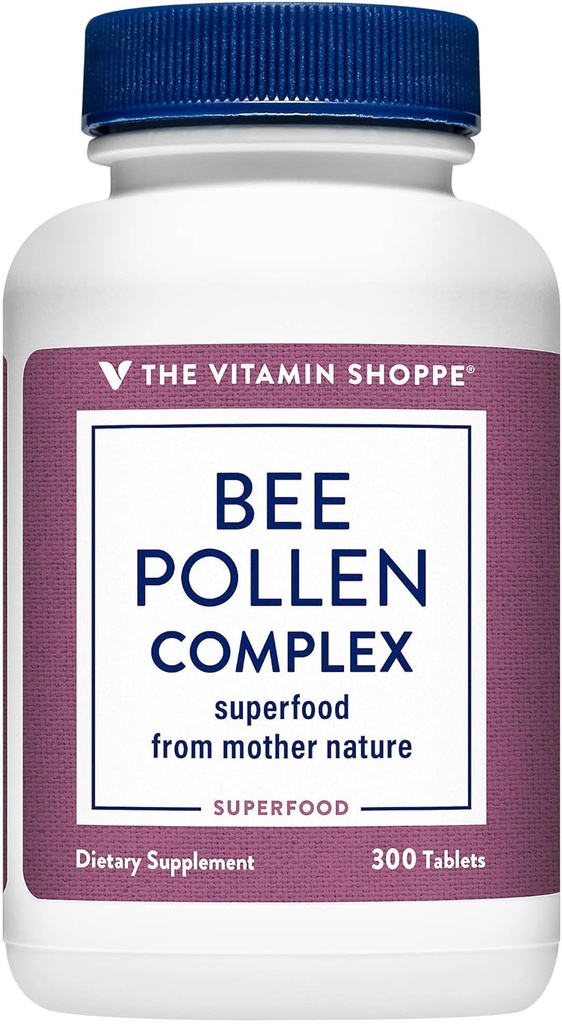 Complejo de polen de abeja de vitamina Shoppe 1000MG, Superalimentos con propóleo de abeja y jalea real, Soporte de sistema estacional (300 Tabletas)