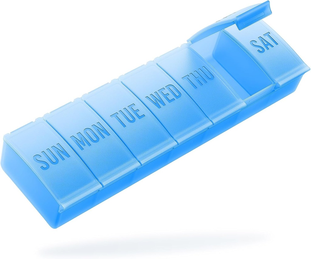 Organizador de píldoras Barhon Grandes organizadores semanales de píldoras, 7 días caja de píldoras viaje para grandes suplementos de vitamina aceite de pescado, azul