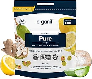 Organifi Pure - Promotes Stimulation in Learning, Memory, Focus, and Clarity - Brain Support with Superfoods - Gluten-Free and Non GMO - Best Served Cold, 30 Servings
