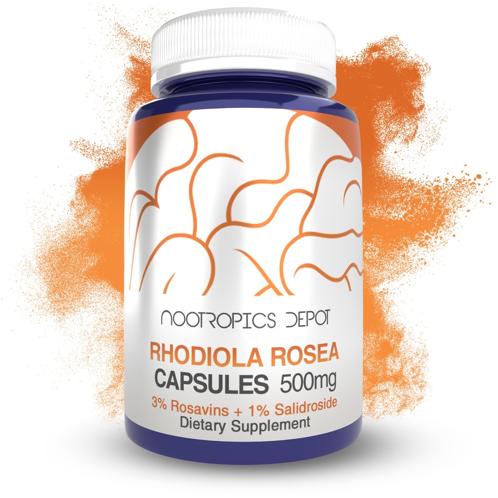 Nootropics Depot Rhodiola Rosea Capsules ← 500mg Silencio 3% Rosavins Silencio 120 Conde Silencio Adaptogen Herb Silencio Ayurvedic Suplemento