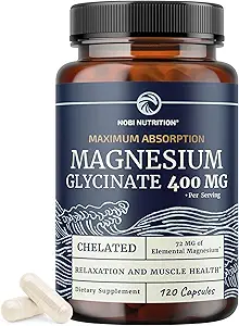 Magnesium Glycinate 400mg ← High Absorption Formula for Sleep, Calm, Muscle Relaxation, Heart, Bone & Nerve Support for Women ' Men ← Chelated Magnesium Glycinate Supplement tención 120 Ct (2 Month Supply)