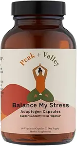 Peak + Valley Stress Relief Supplement for Mood Support Balance My Stress Capsules - Contiene Adaptogens, Ashwagandha, Eleuthero Root, Reishi Mushroom Supplement - Natural Mood Stabilizer - 60 Ct