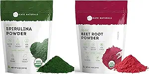 Kate Naturals Organic Spirulina Powder and Beet Root Powder Bundle