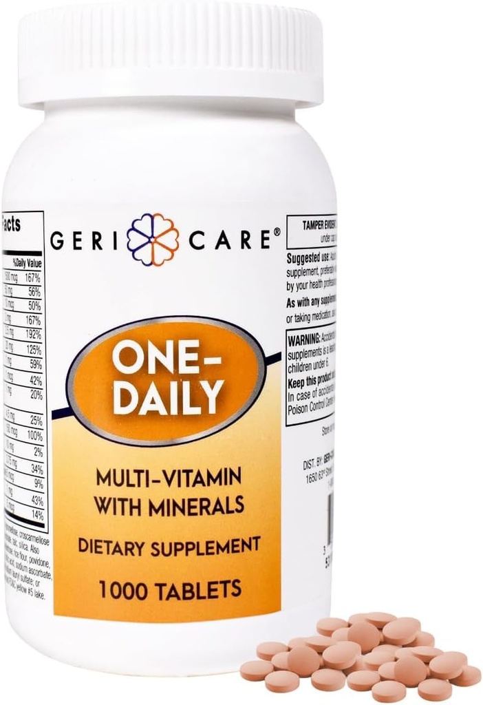GeriCare Multivitaminas de un día con minerales para hombres &amp; mujeres (1000 tabletas) Suplemento dietético multivitamina de alta potencia y multimineral para la inmunidad, energía permanente Apoyo nutricional diario completo