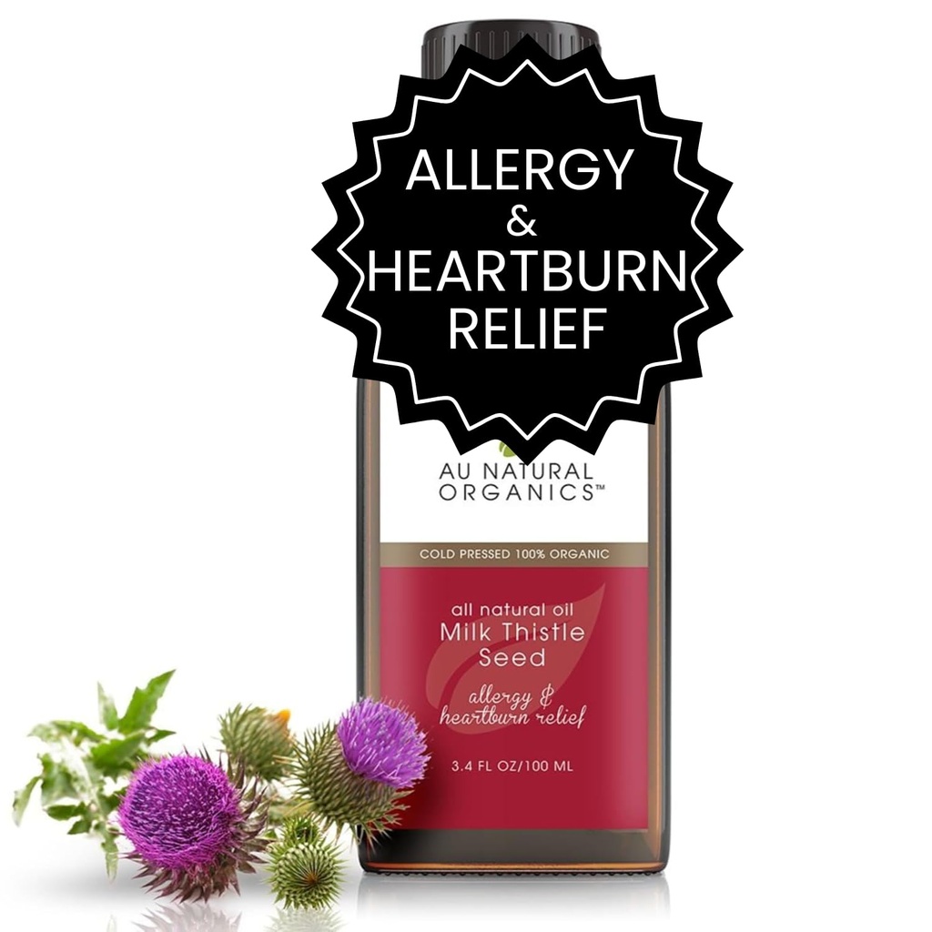 Au Natural Organics Milk Thistle Seed Oil Cold Presionado Orgánica ← Milk Thistle Suplemento para el soporte de hígado, Boost Immune Health, Digestive Health, Bone Health, Skin & Brain Health 3.4 fl oz