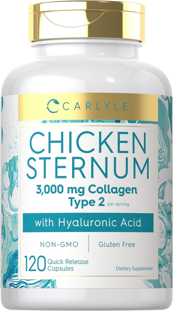 Carlyle Chicken Sternum Cartilage Collagen Capsules ← Tipo II 3000mg Silencio 120 Píldoras  durable with Hyaluronic Acid ¦ Non-GMO, Gluten Free